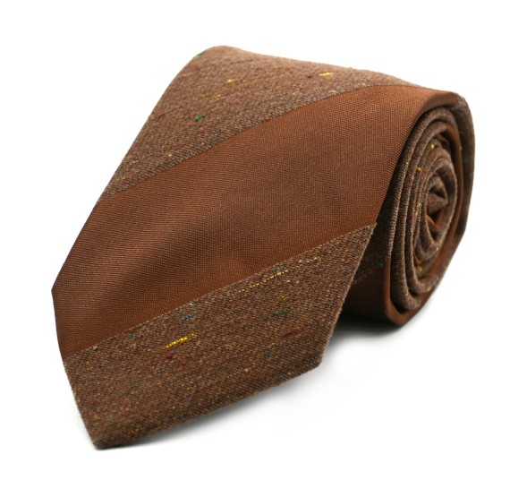 Taba Sütlü Kahve Çizgili Yünlü Kravat 32389