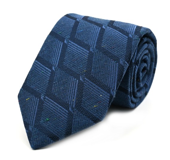 Mavi Lacivert Özel Desenli Kırçıllı Yünlü Kravat 32425