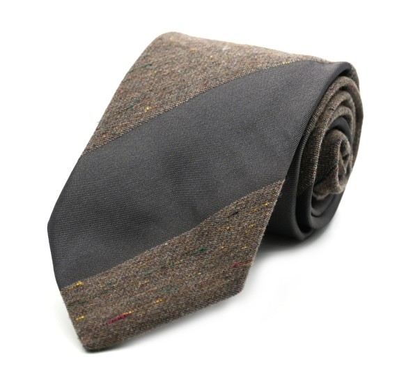 Taş Rengi Bej Gri Çizgili Yünlü Kravat 32466