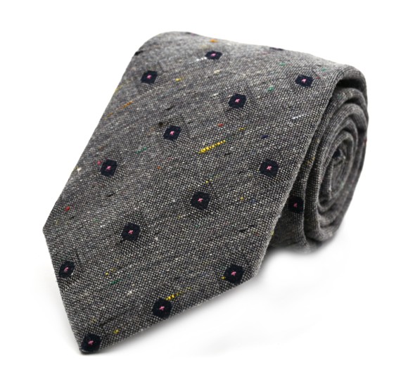 Gri Kırçıllı Lacivert Pembe Küçük Desenli Yünlü Kravat 32517