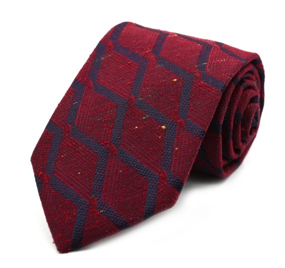 Bordo Lacivert Kırçıllı Özel Desenli Yünlü Kravat 32614