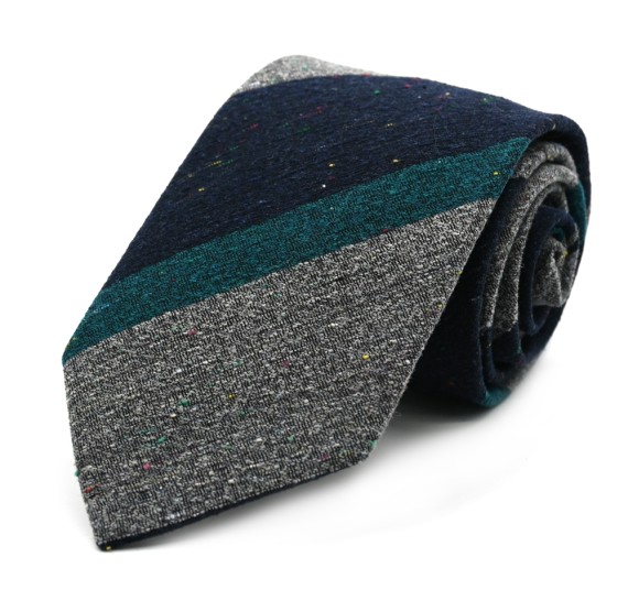 Gri Lacivert Petrol Yeşil Çizgili Yünlü Kravat 32664