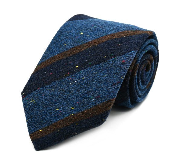 Lacivert Mavi Kahve Çizgili Yünlü Kravat 32692