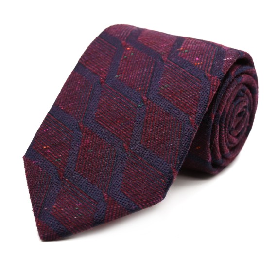 Soft Bordo Kırçıllı Lacivert Özel Desenli Yünlü Kravat 32717