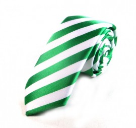 Yeşil Beyaz Çizgili İnce Kravat 13716