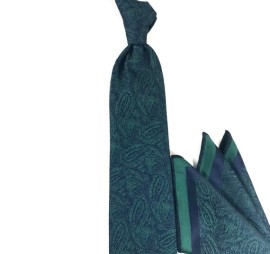 Yeşil Lacivert Şal Desenli Mendilli Kravat 21961