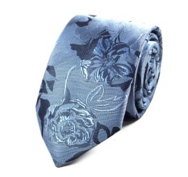 Soft Mavi Lacivert Çiçek Desenli Orta İnce Kravat 22979