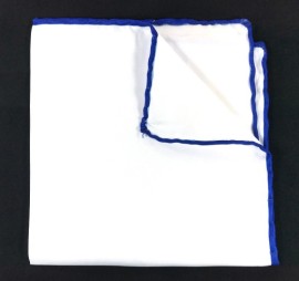 Saks Mavi Kenarlı Düz Beyaz Mendil M1456