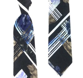 Siyah Bej Mavi Lacivert Beyaz Renkli Özel Ekose Desenli Baskılı Kravat 25213