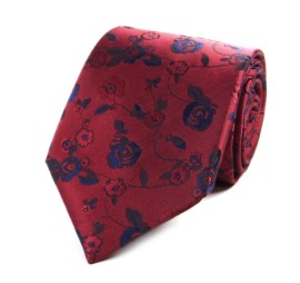Bordo Lacivert Özel Dokuma Çiçek Desenli Kravat 25441