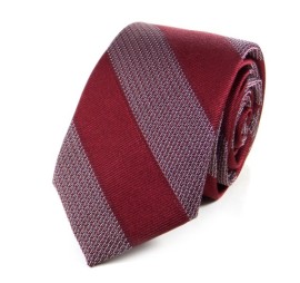 Bordo Beyaz Modern Çizgili Orta İnce Kravat 25814