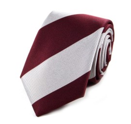 Bordo Kırık Beyaz Modern  Çizgili Orta İnce Kravat 25833