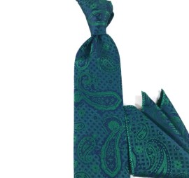 Yeşil Lacivert Şal Desenli Mendilli Kravat 27406