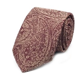 Soft Bordo Bej Şal Desenli Kravat 30921
