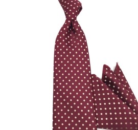 Bordo Krem Özel Dokuma Noktalı Mendilli Kravat 31023