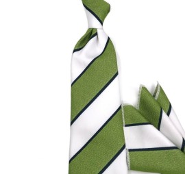 Soft Yeşil Beyaz Lacivert Özel Dokuma Modern Çizgili Mendilli Kravat 31061
