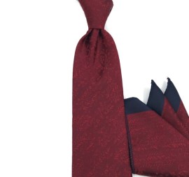 Bordo Kırmızı Şal Desenli Mendilli Kravat 31067