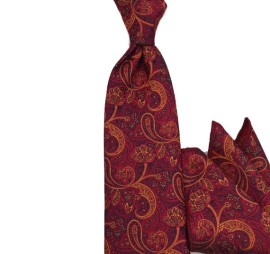 Bordo Hardal Sarı Özel Desenli Mendilli Kravat 31146