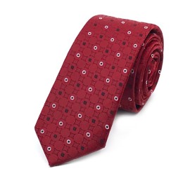 Bordo Lacivert Beyaz Küçük Desenli İnce Kravat 31157