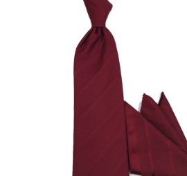 Bordo Mürdüm Kendinden Çizgili Mendilli Kravat 31163