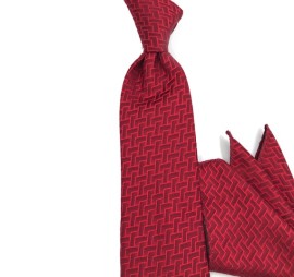Bordo Kırmızı Özel Desenli Mendilli Kravat 31276