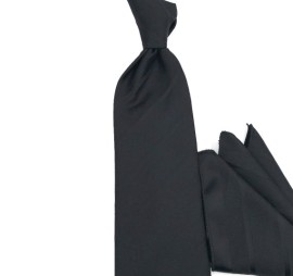Siyah Özel Dokuma Kendinden Çizgili Mendilli Kravat 31321