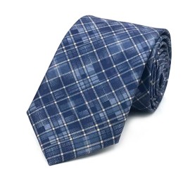 Soft Mavi Lacivert Krem Kareli Baskılı Kravat 31327
