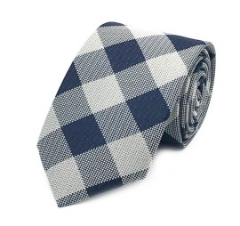Soft Lacivert Gri Kareli Orta İnce Kravat 31345