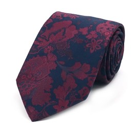 Lacivert Bordo Özel Dokuma Çiçek Desenli Kravat 31381