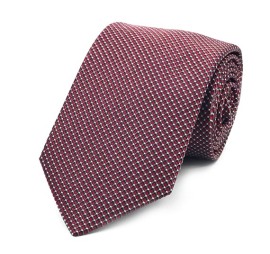 Bordo Beyaz Özel Dokuma Küçük Desenli İpek Kravat 31401
