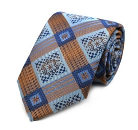 Soft Mavi Kahve Lacivert Özel Ekose Desenli Kravat 31431