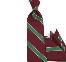Bordo Yeşil Krem Çizgili Mendilli Kravat 31580