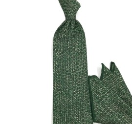 Yeşil Krem Kırçıllı Desenli Mendilli Kravat 31634