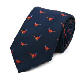 Lacivert Kırmızı Hardal Sarı Özel Dokuma Kuş Motifli Kravat 31705