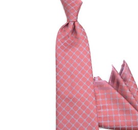 Gül Kurusu Pembe Mavi Özel Dokuma Kareli Mendilli Kravat 31876
