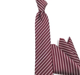 Bordo Beyaz Çizgili Mendilli İnce Kravat 31743