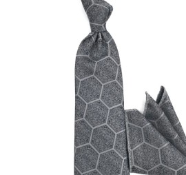 Gri Özel Altıgen Desenli Mendilli Kravat 31780