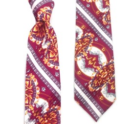 Soft Bordo Sarı Mor Beyaz Özel Desenli Pliseli Kravat 31825