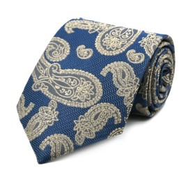 Soft Lacivert Bej Şal Desenli Geniş Kravat 31829