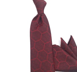 Bordo Siyah Özel Desenli Mendilli Kravat 31906