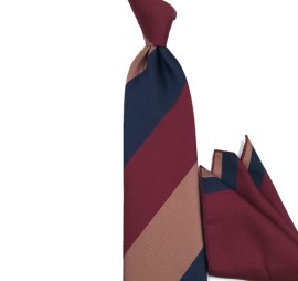 Sütlü Kahve Bordo Lacivert Özel Dokuma Modern Çizgili Mendilli Kravat 31953