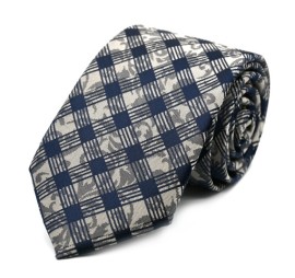 Bej Lacivert Özel Ekose Desenli Kravat 31959