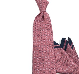 Gül Kurusu Lacivert Beyaz Özel Dokuma Özel Desenli Mendilli Kravat 31964