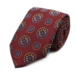 Bordo Sarı Lacivert Özel Desenli Kravat 31967