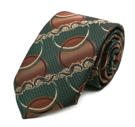 Yeşil Kahve Bej Özel Desenli Kravat 31971