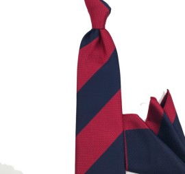 Kırmızı Lacivert Özel Dokuma Modern Çizgili Mendilli Kravat 32018