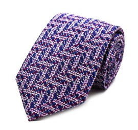 Mavi Pembe Fuşya Küçük Desenli İpek Kravat 32023