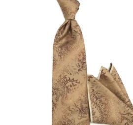 Dore Bej Kahve Şal Desenli Mendilli Kravat 32024