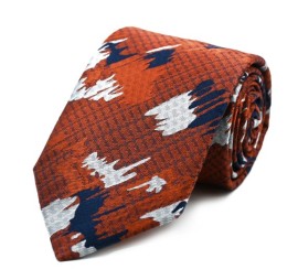 Tarçın Turuncu Lacivert Beyaz Özel Dokuma Özel Desenli Kravat 32027