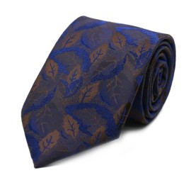 Kahve Lacivert Özel Yaprak Desenli Kravat 32030